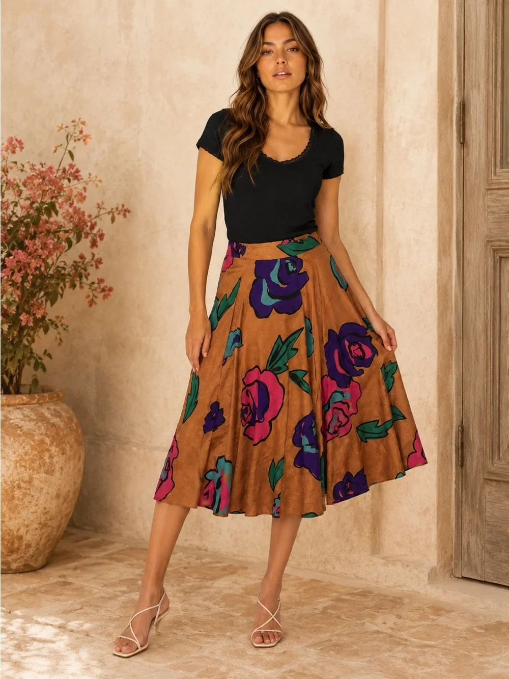 Silk Floral Vintage A-Line Skirt Size 4
